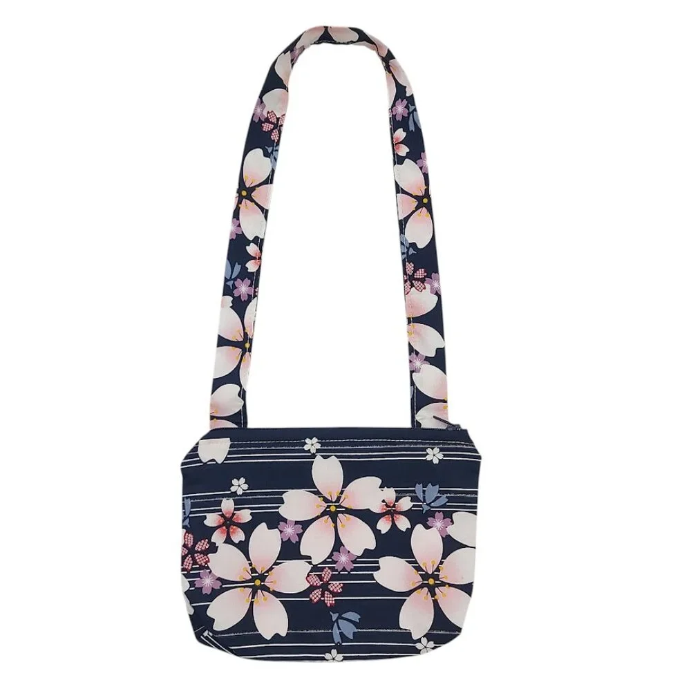 Crossbody Bag Small Messenger Bag Fabric Floral Print Lined With Zipper